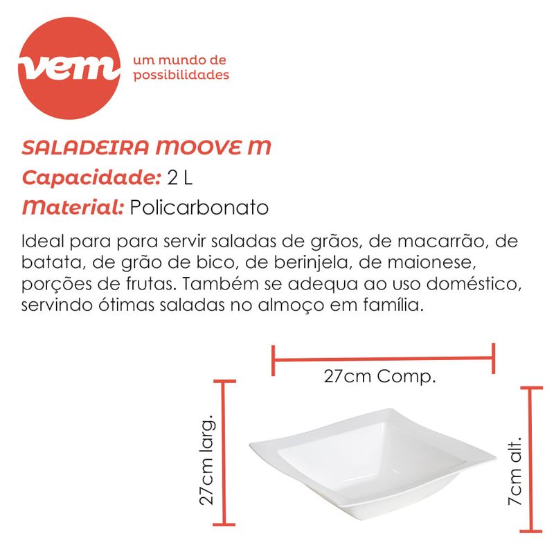 Saladeira-Moove-Quadrada-2L-Branca-em-Policarbonato-Linha-Profissional-Cook-VEM