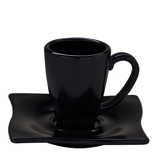 Xícara Elegance Para Café Com Pires 80ml Preta em Policarbonato Linha Profissional Cook VEM